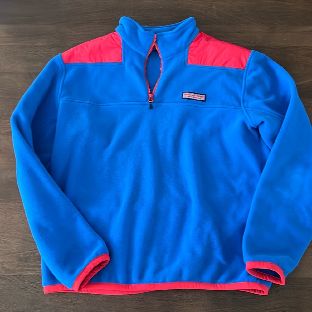 Vineyard Vines Men's Size Medium 1/4 Zip Blue Red Pullover Fleece, Like New!